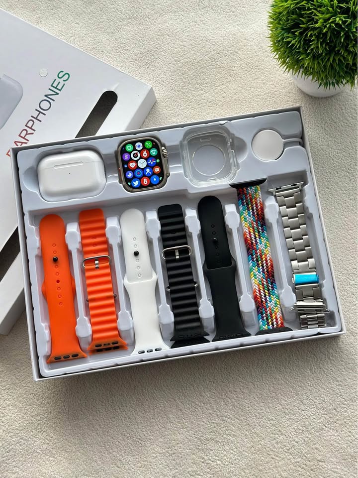 Big 2.3 Infinity Display 10 IN 1 Smart Watch White Edition Combo With Earbuds