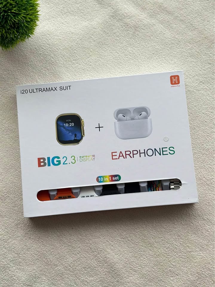 Big 2.3 Infinity Display 10 IN 1 Smart Watch White Edition Combo With Earbuds