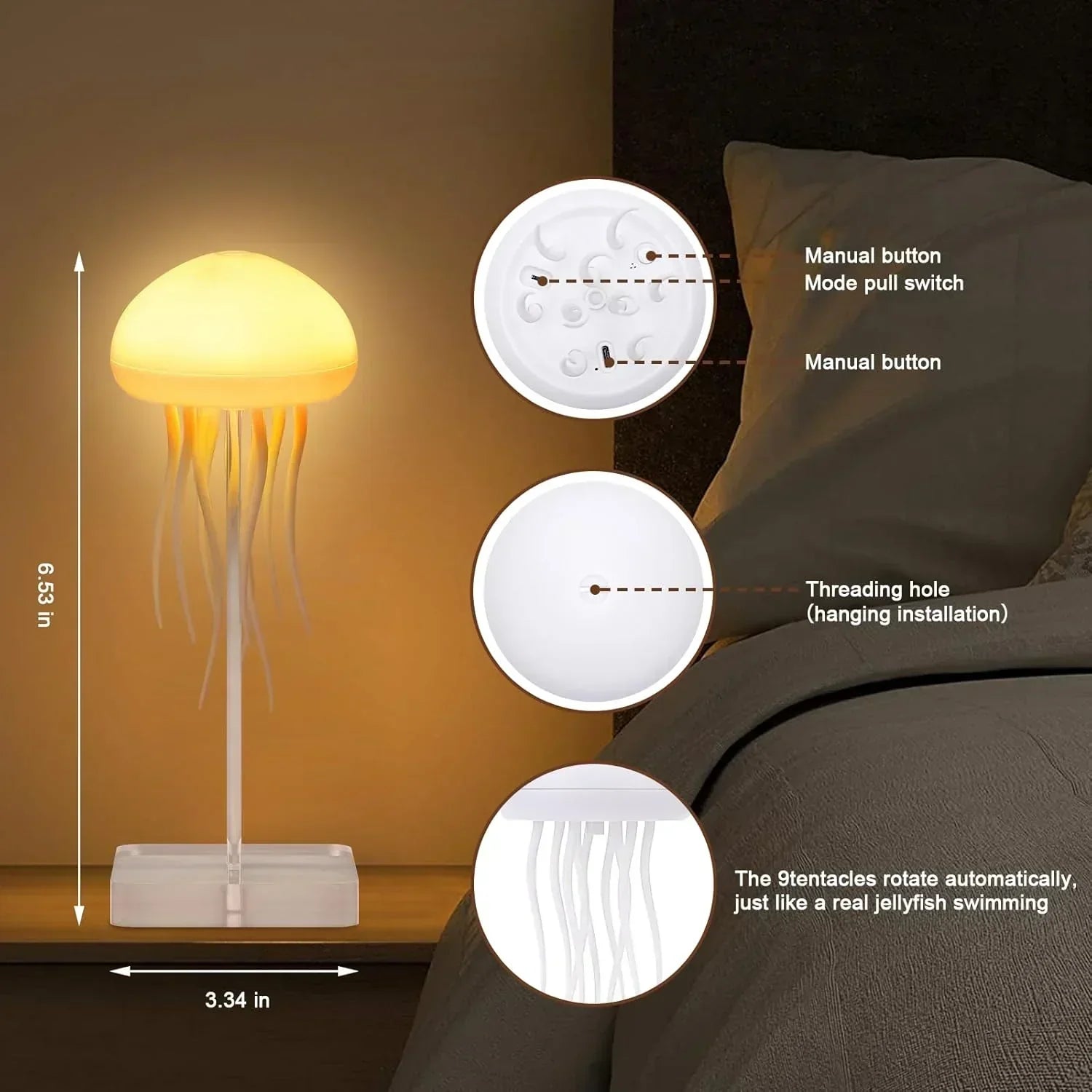 Jelly: Viral Jellyfish Lamp with Voice Control & USB-C Rechargeable (Hanging + Base)
