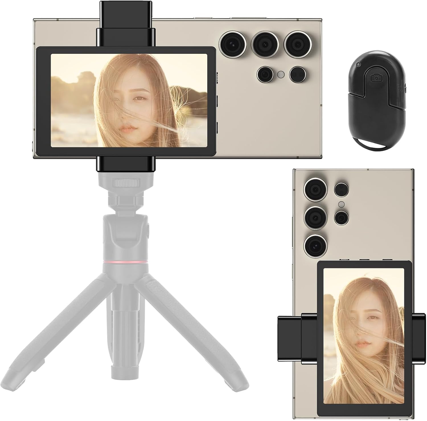 Phone Vlog Selfie Monitor Screen, Magnetic Phone Holder Clip Mount, Iphone & Andriod