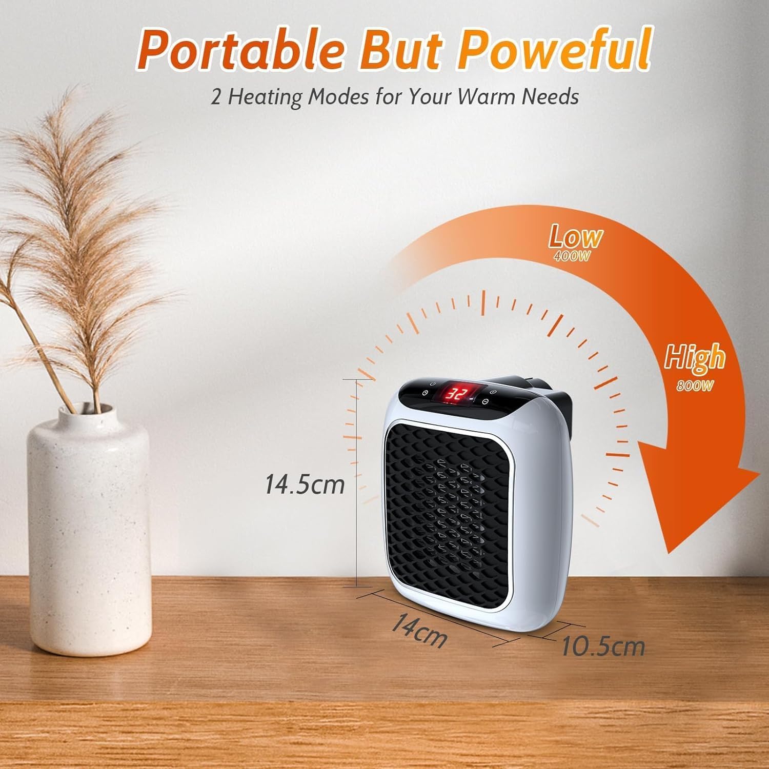Electric New Handy Heater Turbo Wall-Outlet 800 Watts with Temperature Control Remote