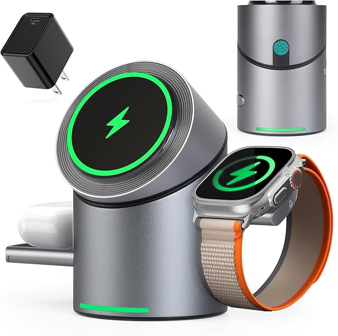 3 in 1 Auto Rotation Wireless Charging Station, Mag-Safe Wireless Charging Stand, Qi2 15W