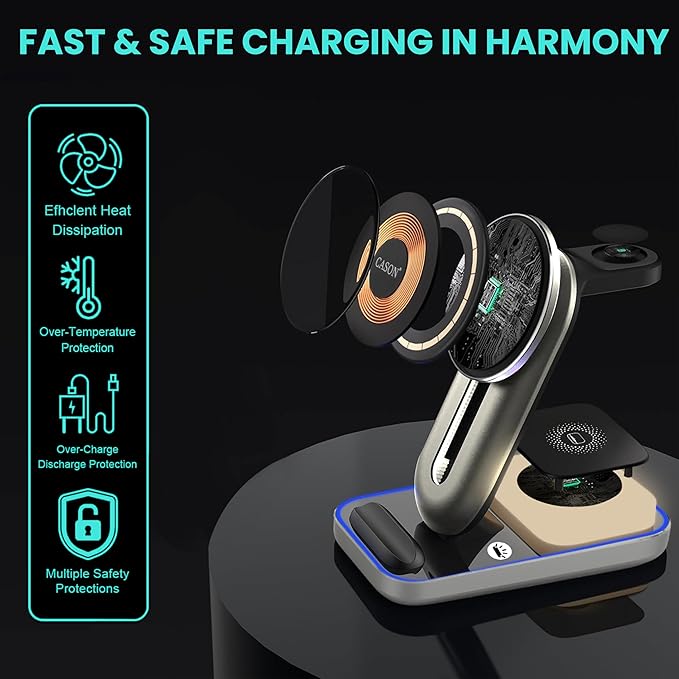 Cason 23W Certified Qi2 Wireless Charger for iPhone Magnetic 3 in 1 Mag Safe Wireless Charging Pad/Stand, Fast Charging