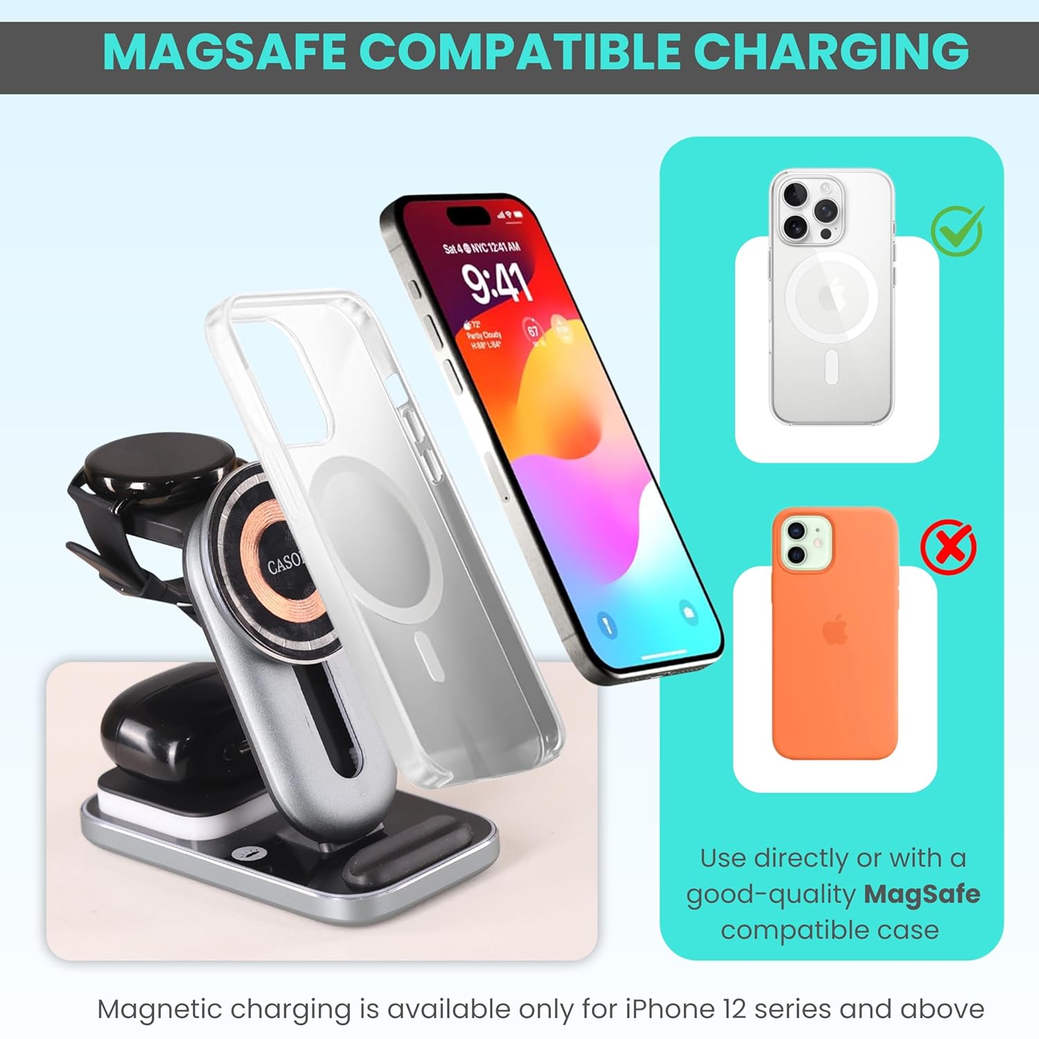 Cason 23W Certified Qi2 Wireless Charger for iPhone Magnetic 3 in 1 Mag Safe Wireless Charging Pad/Stand, Fast Charging
