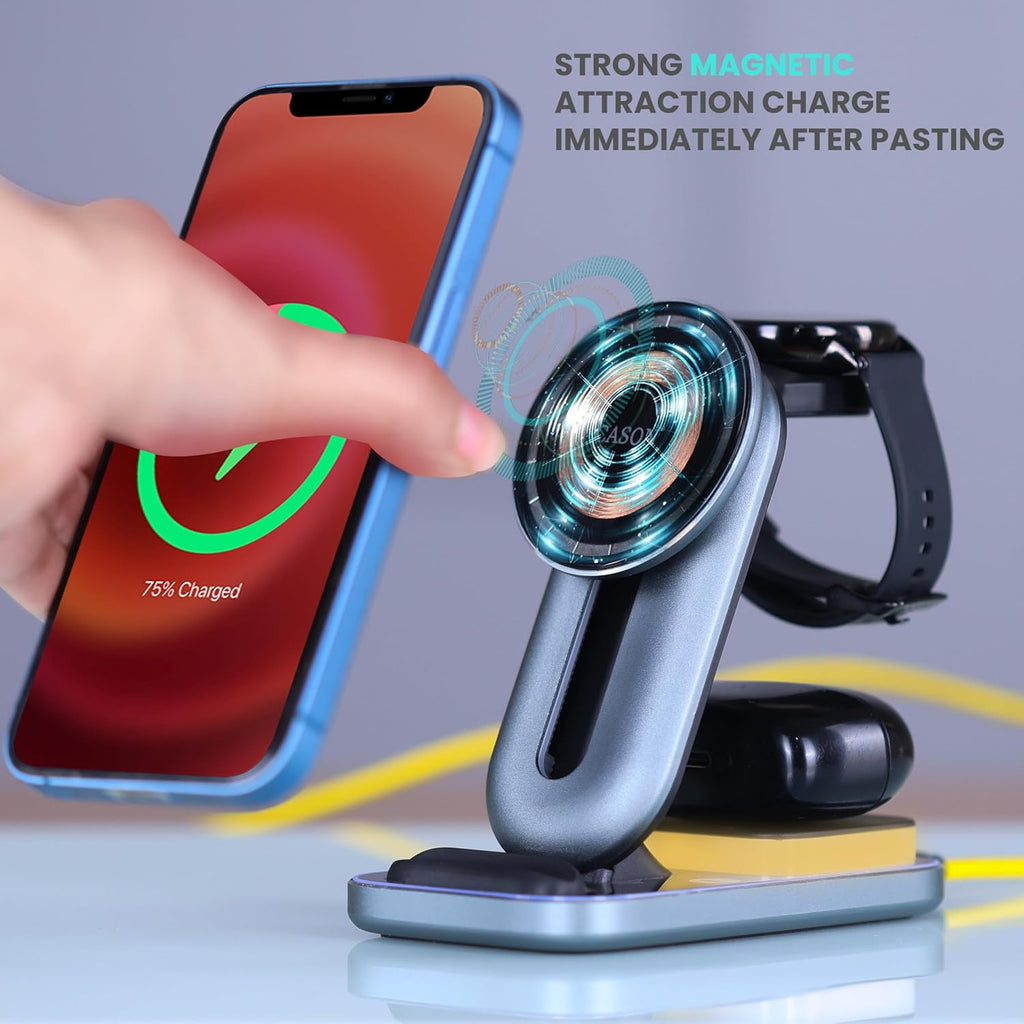 Cason 23W Certified Qi2 Wireless Charger for iPhone Magnetic 3 in 1 Mag Safe Wireless Charging Pad/Stand, Fast Charging