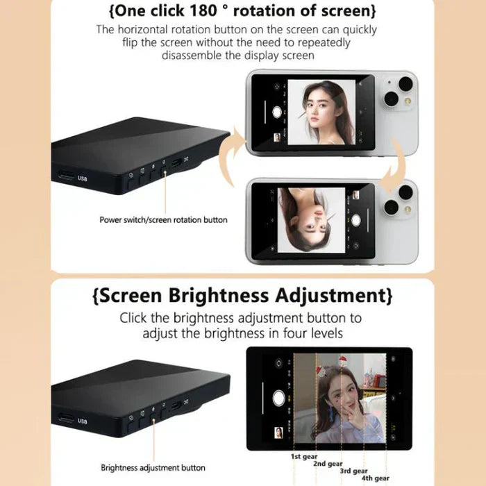 Phone Vlog Selfie Monitor Screen, Magnetic Phone Holder Clip Mount, Iphone & Andriod