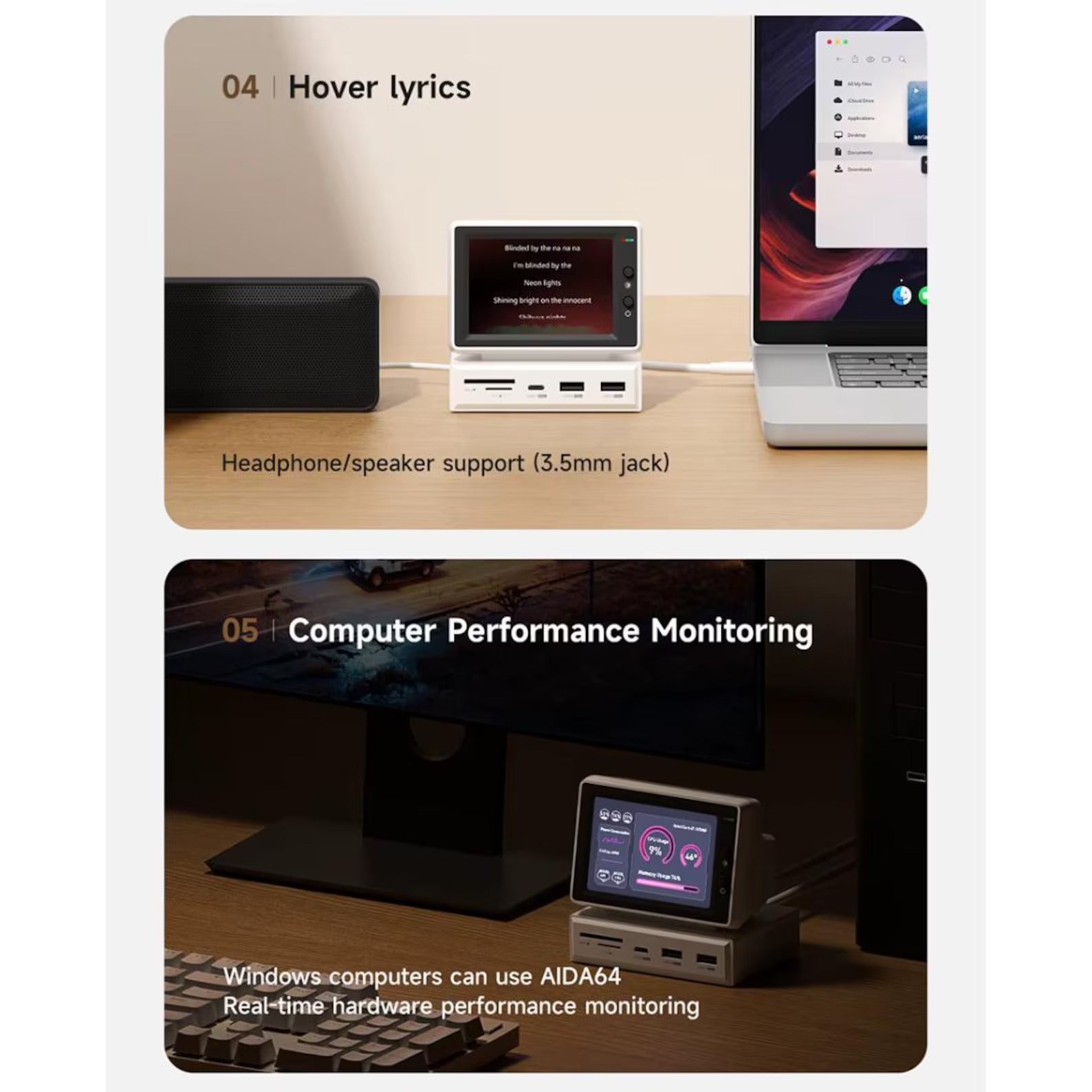 3.5 in Portable Mini Monitor USB-C Type-C Integrated Docking Station with IPS Screen 178 Wide Viewing Angle