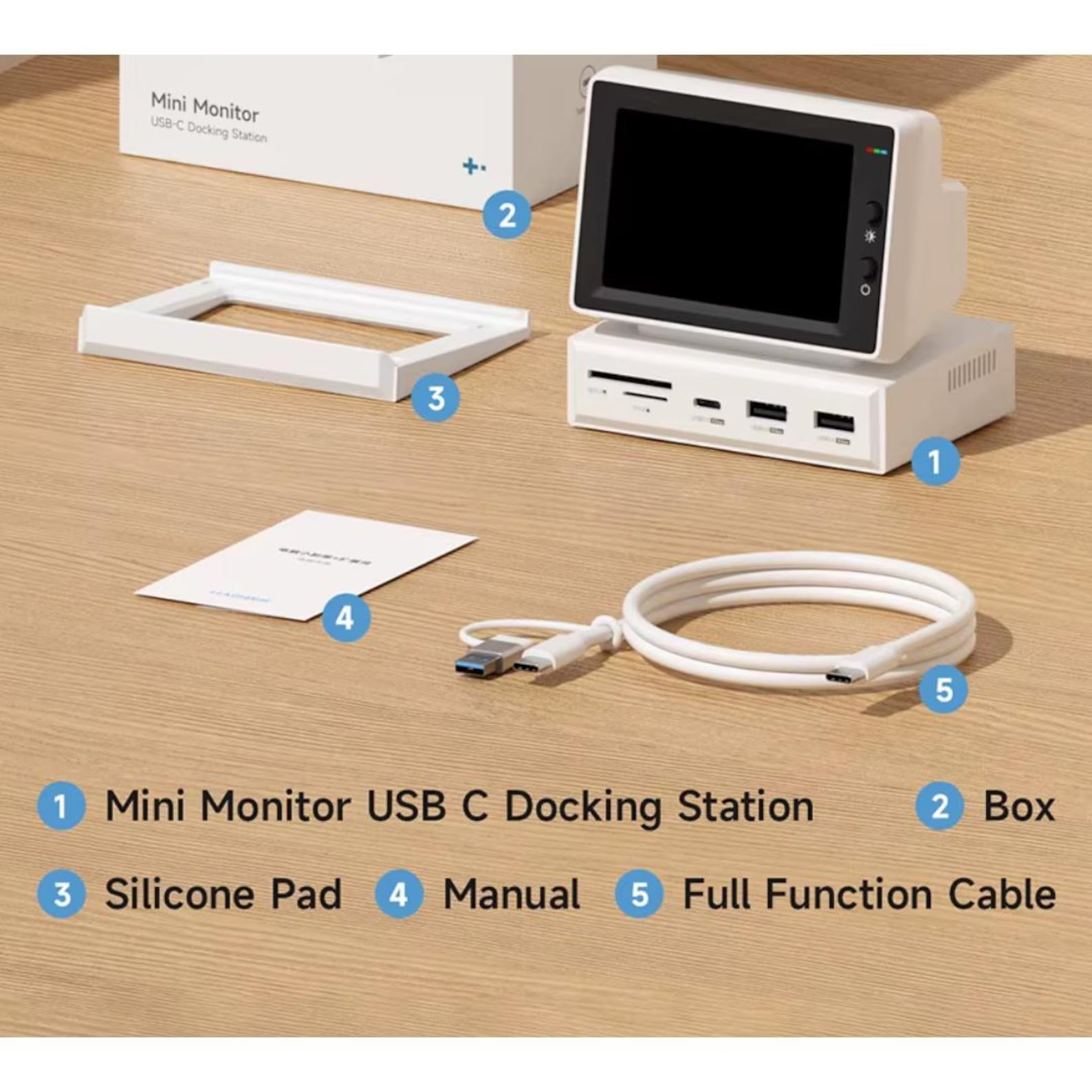 3.5 in Portable Mini Monitor USB-C Type-C Integrated Docking Station with IPS Screen 178 Wide Viewing Angle