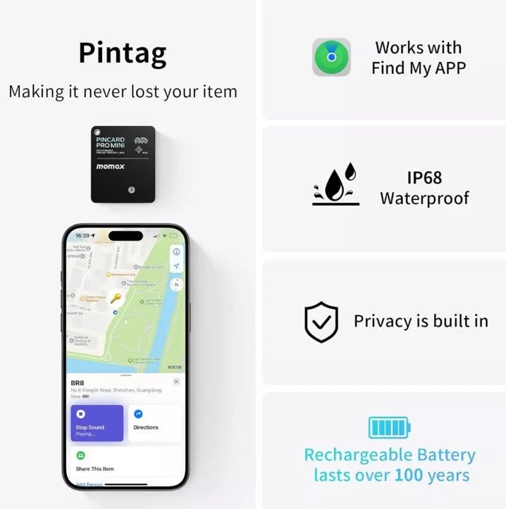 MOMAX PINCARD PRO Card Wireless TRACKER Charging Positioning Finder Anti-lost Device(Black)